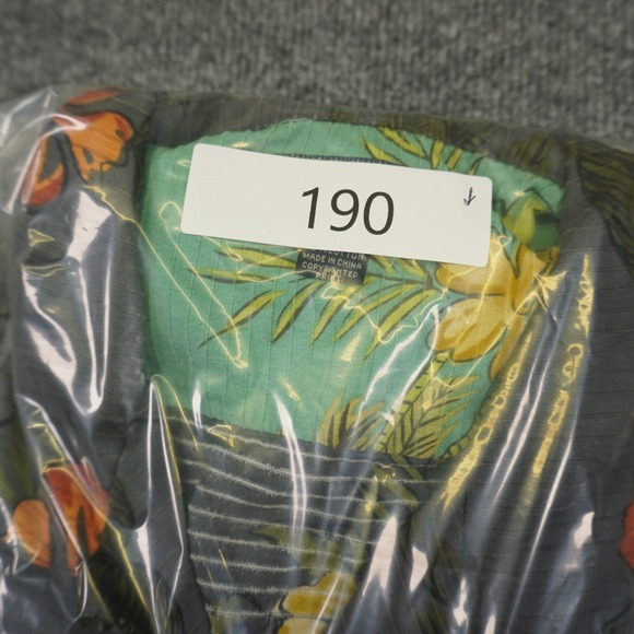 Tommy Bahama Button Shirt Mens Large Grey Silk Cotton Tropical Hibiscus Floral - Picture 7 of 7